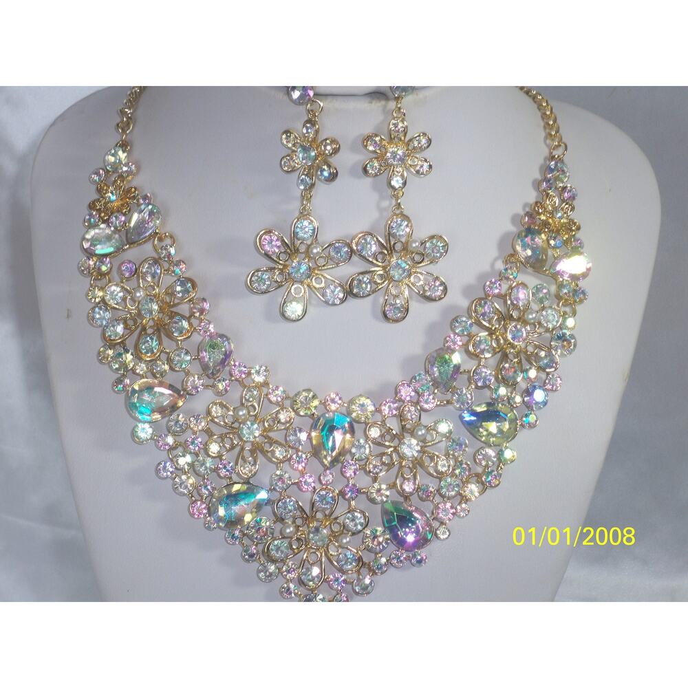 Rhinestone AB necklace set, bridal necklace, prom necklace, drag queen necklace